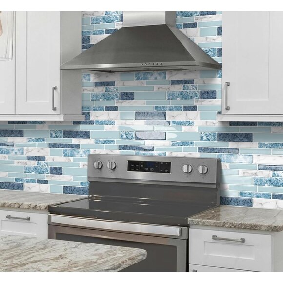 Peel Stick Adhesive Backsplash Marble Tile Stickers 3D Blue Teal 10 Sheet 12×12 - Picture 3 of 4